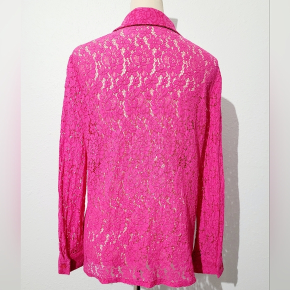 LIC Curvy Collection Hot Pink Lace Button Front Blouse Shirt PLUS XXL Stretch - Picture 7 of 13